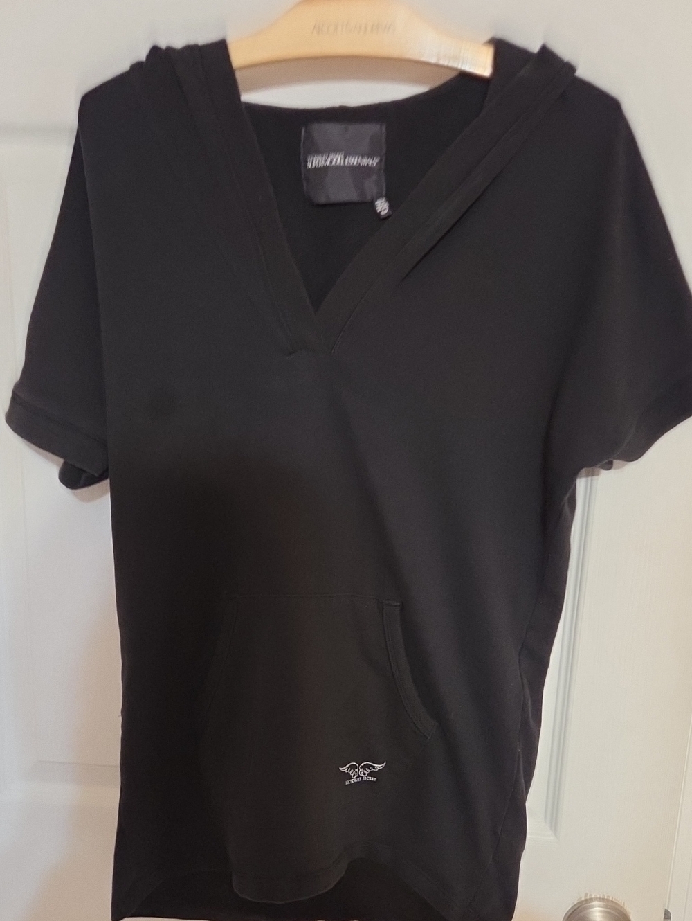 Victoria's Secret Black Short-Sleeve Hooded Sweatshirt Vintage